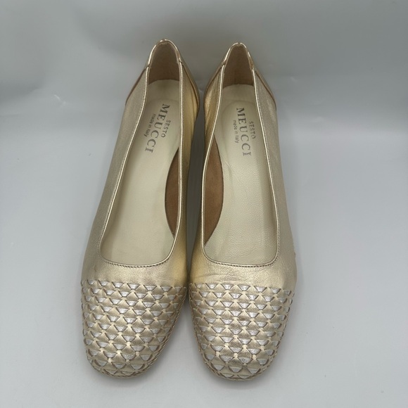 Sesto Meucci Womens  Gold Woven Leather Slip on Comfort Shoes Size 8M - Picture 10 of 11